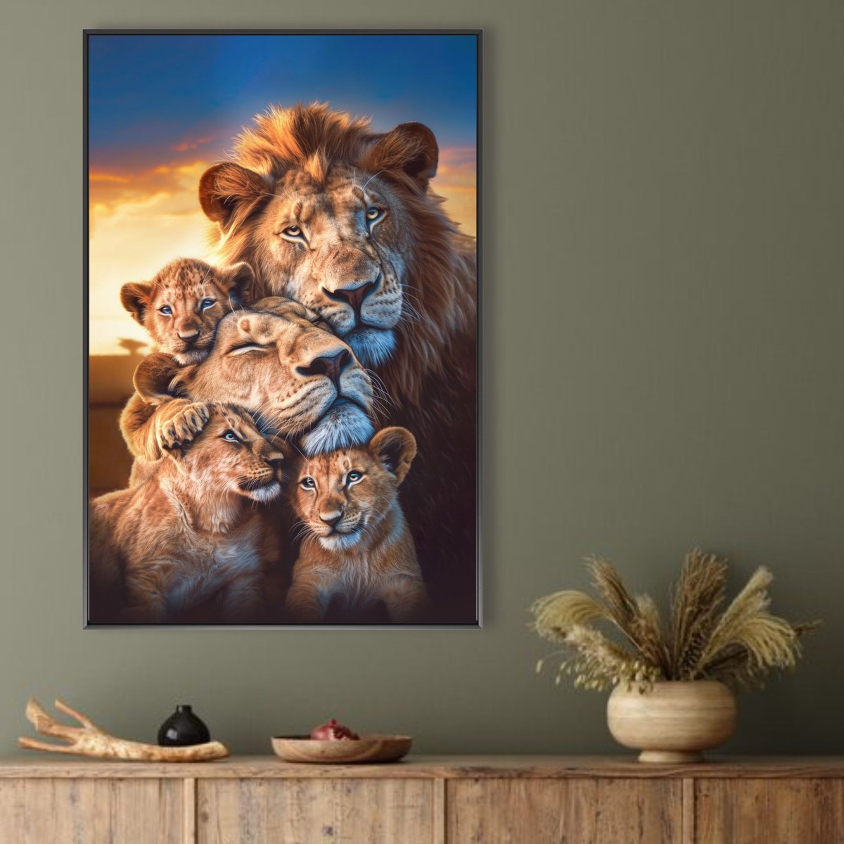 Quadro Decorativo Leão e Filhotes. Transforme Seu Lar!