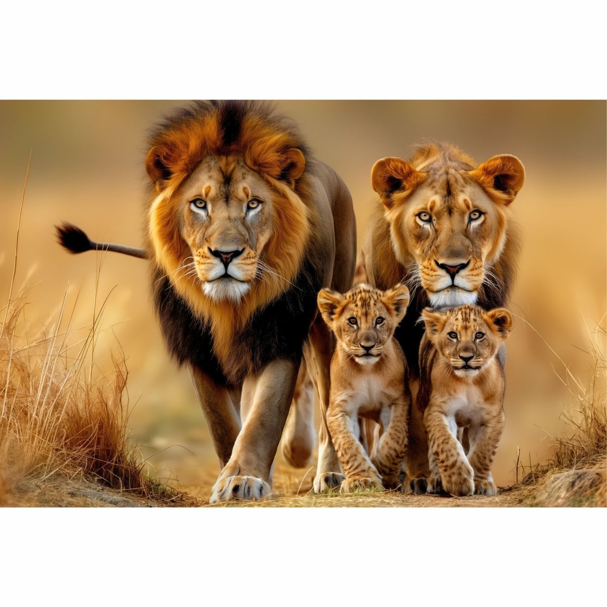 Quadro Decorativo Familia De Leao Com 2 Filhotes