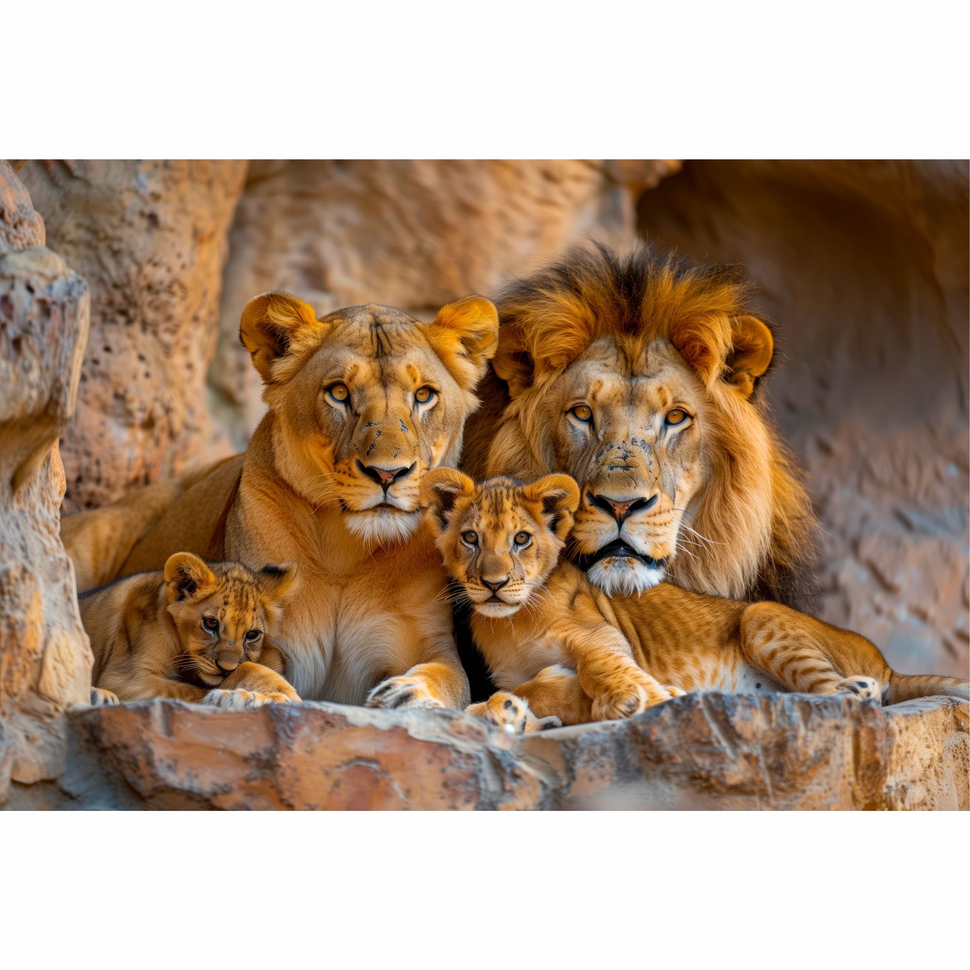 Quadro decor família de leão com 2 filhotes