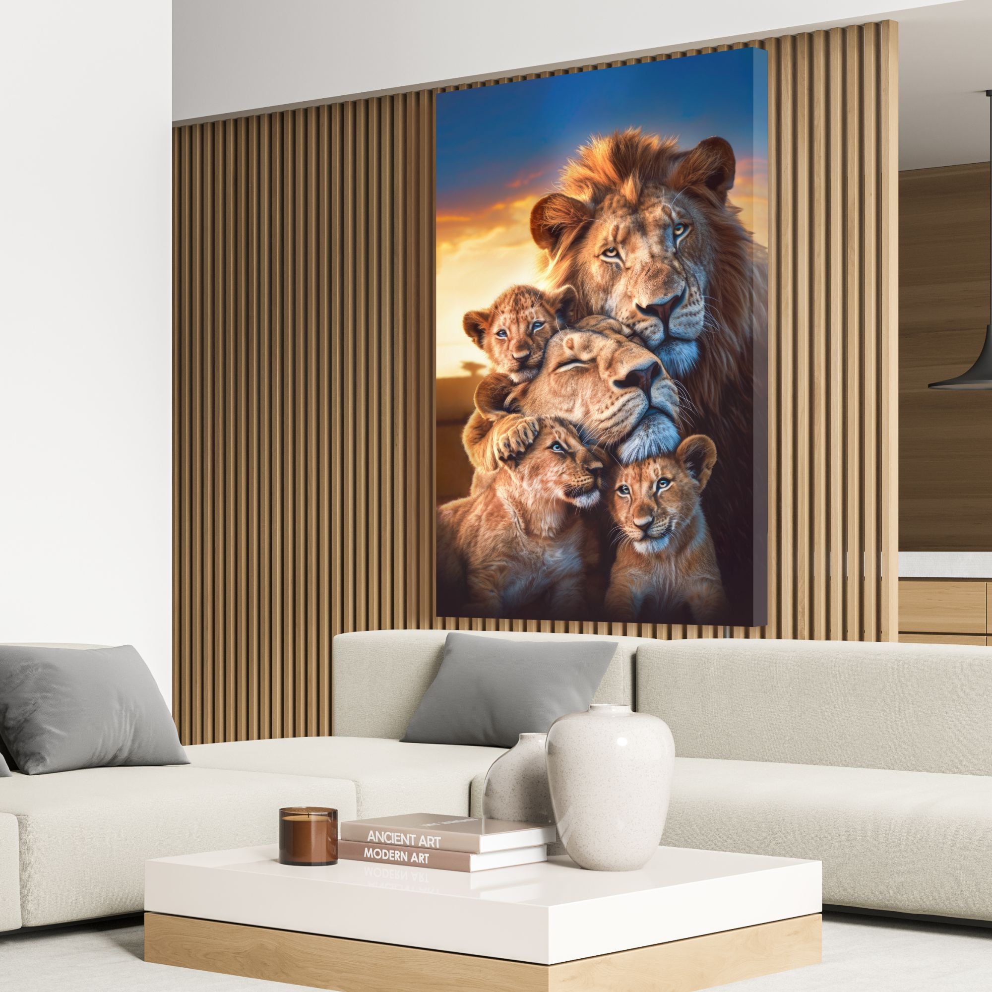 Quadro Decorativo Leão e Filhotes. Transforme Seu Lar!